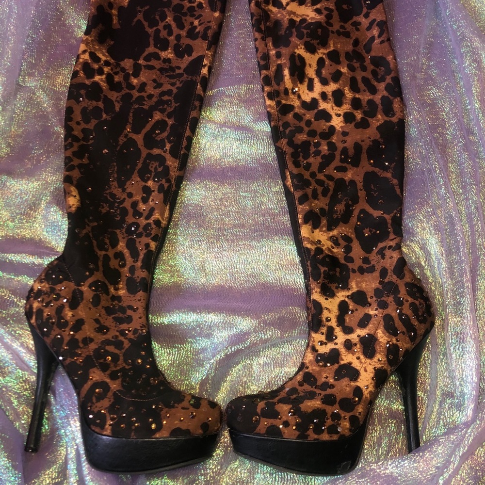 Leopard Print Thigh High Boots